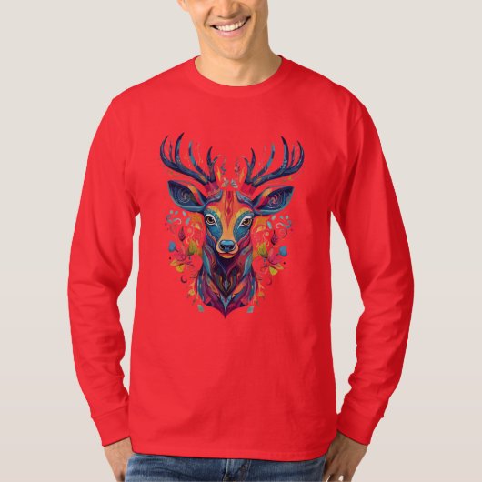 Kleurrijk Feehertshoofd Vector T-Shirt (Voorkant)