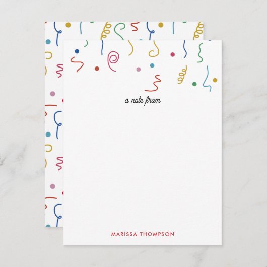 Kleurrijk Feestconfetti Aangepaste Naam Notitiekaartje (Voorkant / Achterkant)