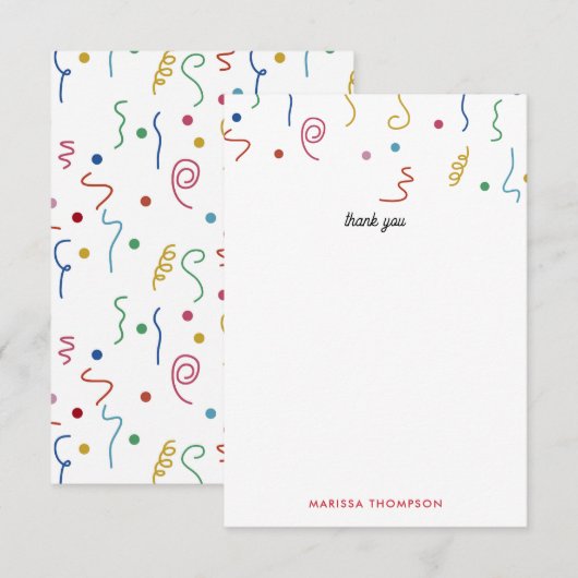 Kleurrijk feestconfetti met aangepaste naam bedankkaart (Voorkant / Achterkant)