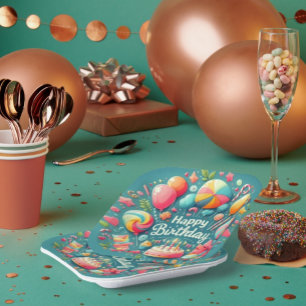 Kleurrijk & Feestelijk Gelukkige Verjaardag Feestj Papieren Bordje