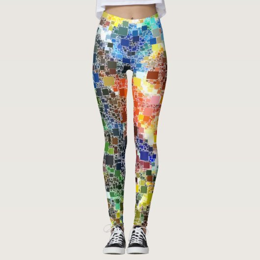 Kleurrijk Festive Floating Tegel Artwork Leggings (Voorkant)