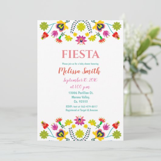 Kleurrijk Fiesta Baby Fiesta Baby Shower Uitnodigi Kaart (Staand voorkant)