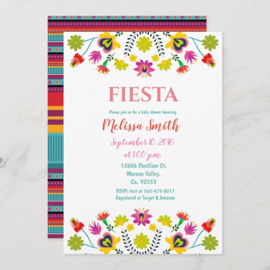 Kleurrijk Fiesta Baby Fiesta Baby Shower Uitnodigi Kaart (Voorkant / Achterkant)
