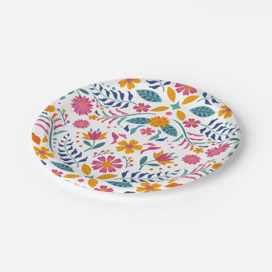 Kleurrijk Fiesta Floral Baby shower Papieren Bordje (Gekanteld)