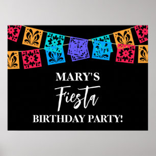 Kleurrijk Fiesta Verjaardagsfeestje Zwart Poster