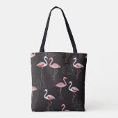 Kleurrijk Flamingo patroon op zwarte achtergrond Tote Bag (Achterkant)