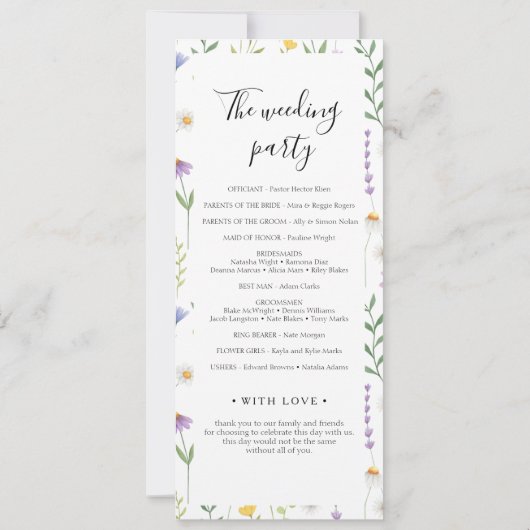 Kleurrijk Floral bruiloft ceremonie programma (Achterkant)