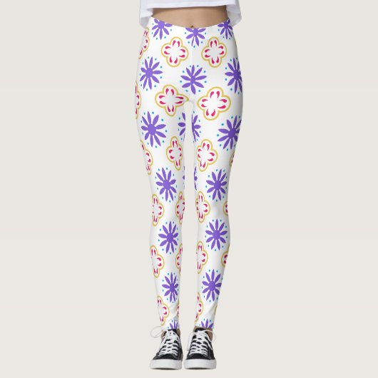 Kleurrijk Floral geometrisch patroon Leggings (Voorkant)