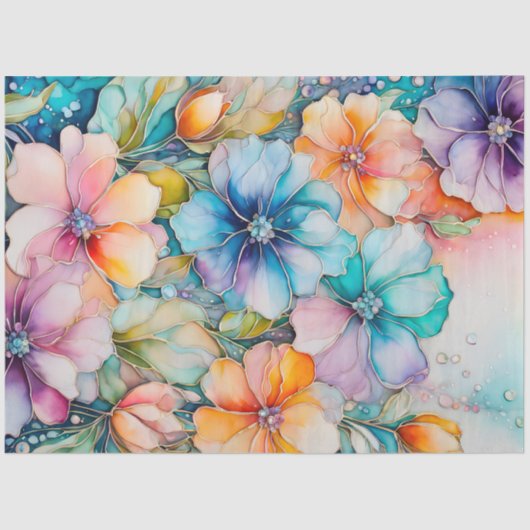 Kleurrijk Floral Ink Art Tissue Papier (Voorkant)