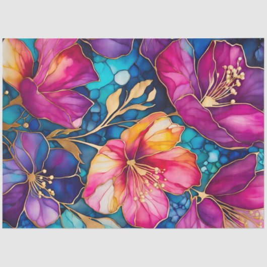 Kleurrijk Floral Ink Art Tissue Papier (Voorkant)