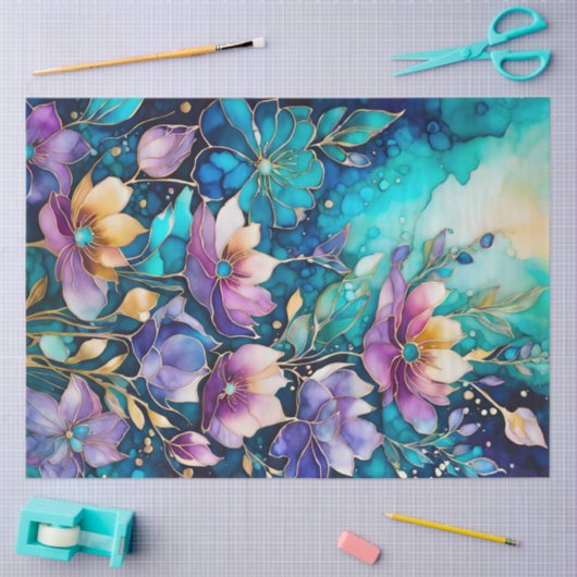 Kleurrijk Floral Ink Art Tissue Papier (Craft)