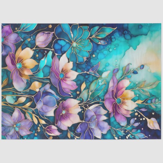 Kleurrijk Floral Ink Art Tissue Papier (Voorkant)