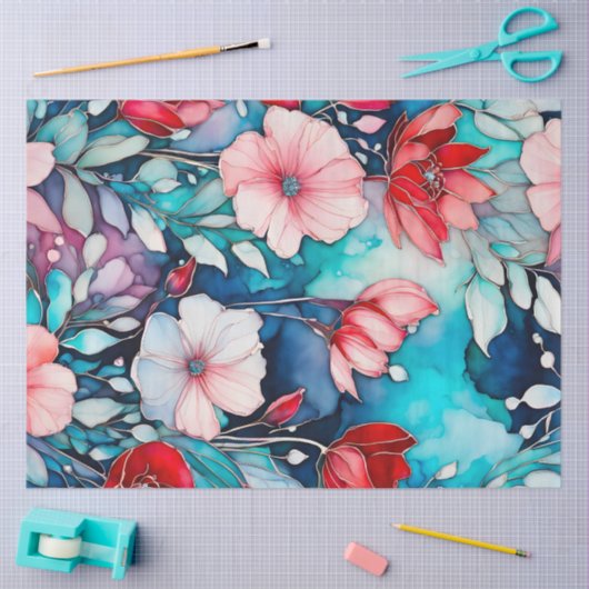 Kleurrijk Floral Ink Art Tissue Papier (Craft)