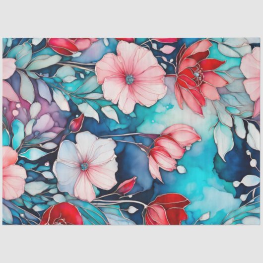 Kleurrijk Floral Ink Art Tissue Papier (Voorkant)