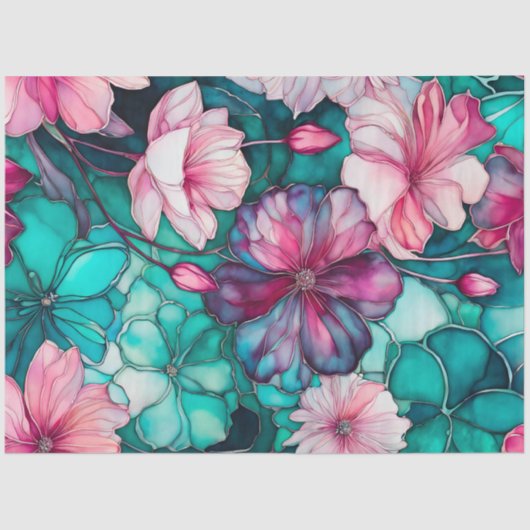 Kleurrijk Floral Ink Art Tissue Papier (Voorkant)