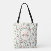 Kleurrijk Floral Ivory White Elegant Roze Monogram Tote Bag (Achterkant)