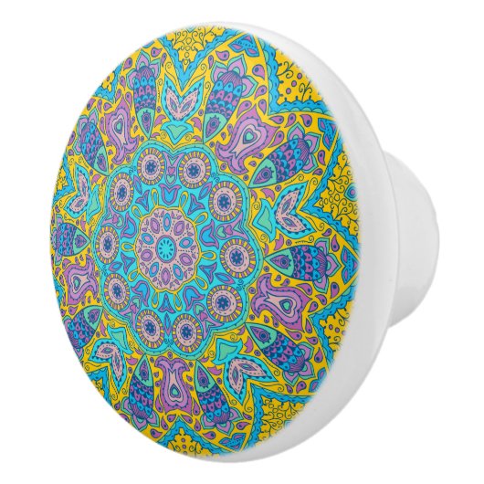 Kleurrijk  Floral Lace Geometric Ornament 3 Keramische Knop (Rechts)