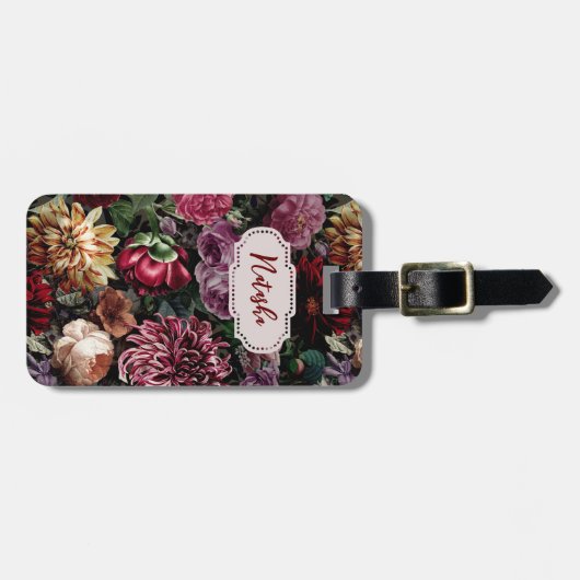  kleurrijk Floral monogrammed Bagagelabel (Voorkant horizontaal)