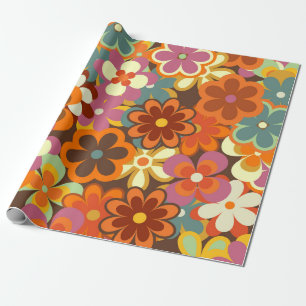 Kleurrijk Floral  naadloos patroon. Retro 70 Cadeaupapier
