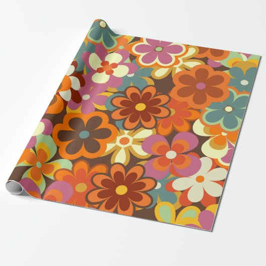 Kleurrijk Floral  naadloos patroon. Retro 70 Cadeaupapier (Uitgerold)
