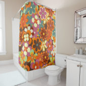 Kleurrijk Floral  naadloos patroon. Retro 70 Douchegordijn (In situ)