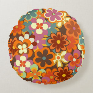 Kleurrijk Floral naadloos patroon. Retro 70 Rond Kussen