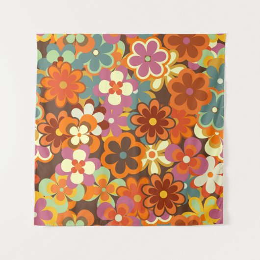 Kleurrijk Floral  naadloos patroon. Retro 70 Wandkleed (Voorkant)