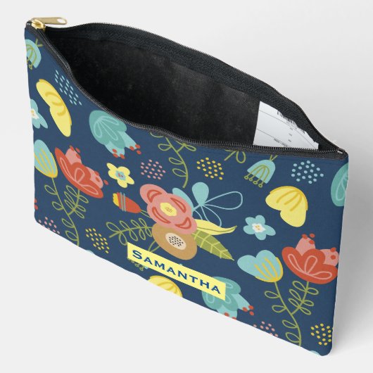 Kleurrijk Floral Pattern Dark Blue, op maat gemaak Etui (Open)