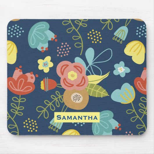 Kleurrijk Floral Pattern Dark Blue, op maat gemaak Muismat (Voorkant)