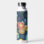 Kleurrijk Floral Pattern Dark Blue, op maat gemaak Waterfles (Links)