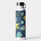 Kleurrijk Floral Pattern Dark Blue, op maat gemaak Waterfles (Achterkant)