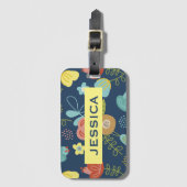 Kleurrijk Floral Pattern Dark Blue Personalized Bagagelabel (Voorkant (verticaal))