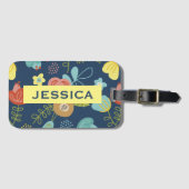 Kleurrijk Floral Pattern Dark Blue Personalized Bagagelabel (Voorkant (horizontaal))