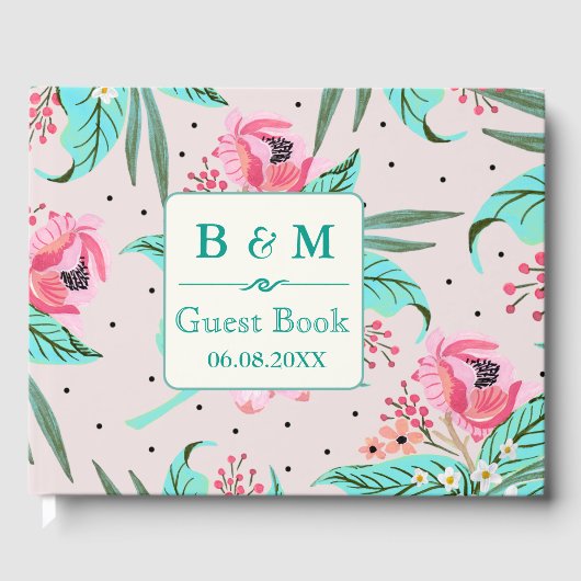 Kleurrijk Floral Pattern - Gepersonaliseerd Guestb Gastenboek (Voorkant)
