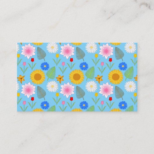 Kleurrijk Floral Pattern op Blue. Visitekaartje (Voorkant)