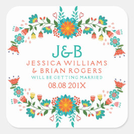Kleurrijk Floral Wreath Lijst Vierkante Sticker