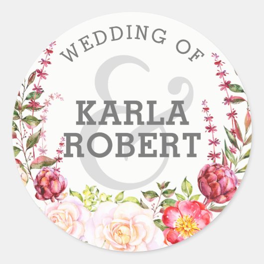 Kleurrijk Floral Wreath Wedding Design Ronde Sticker (Voorkant)