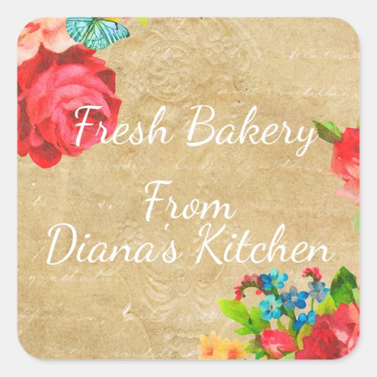 Kleurrijk Floral Zelfgemaakt Productlabel Vierkante Sticker (Voorkant)