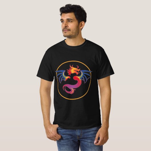 Kleurrijk Flying Dragon-embleem T-shirt (Voorkant volledig)