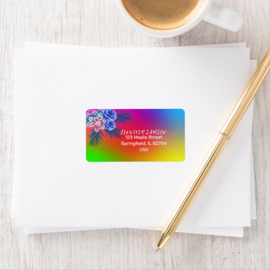 Kleurrijk Foraal Roos Boho Modern Gradient Tropisc Etiket (Insitu)