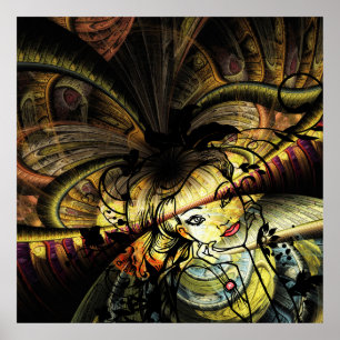 Kleurrijk fractal met Floral Girl Poster