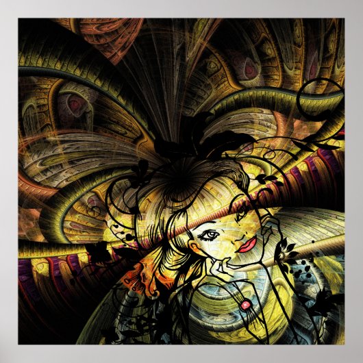 Kleurrijk fractal met Floral Girl Poster (Voorkant)