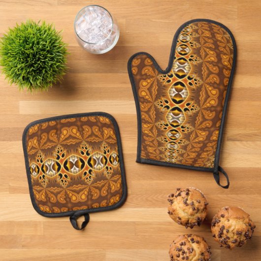 Kleurrijk Fractale Behang 7 Ovenwant & Pannenlap Set (Top down)