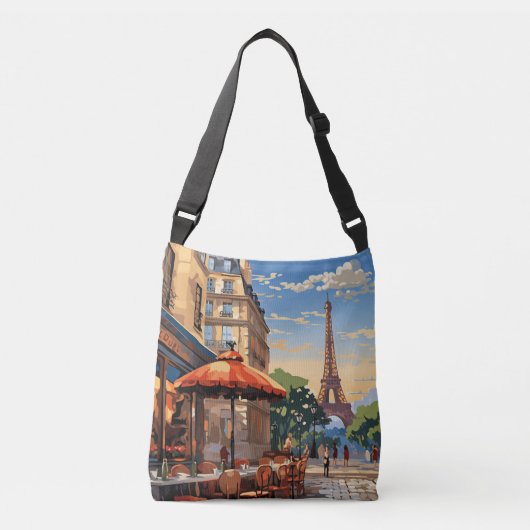 Kleurrijk Frans Café Eiffeltoren Parijs Frankrijk Crossbody Tas (Voorkant)