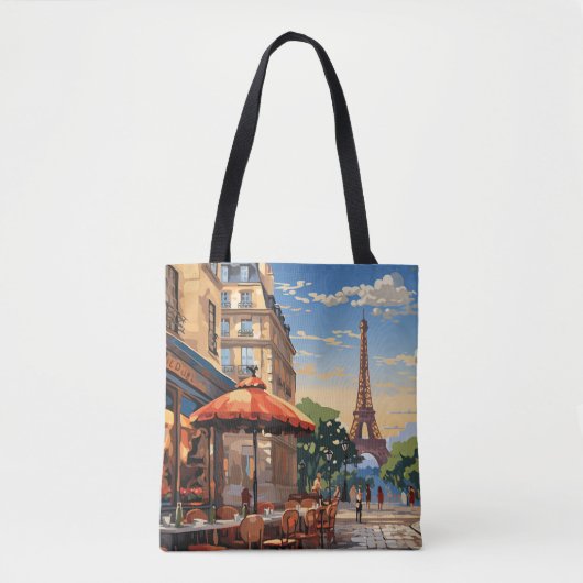 Kleurrijk Frans Café Eiffeltoren Parijs Frankrijk Tote Bag (Voorkant)