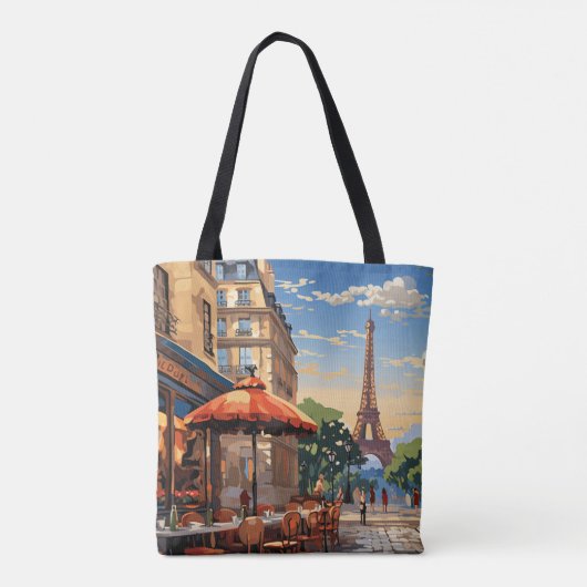 Kleurrijk Frans Café Eiffeltoren Parijs Frankrijk Tote Bag (Achterkant)