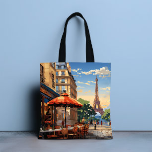 Kleurrijk Frans Café in Parijs Eiffeltoren Cadeau Tote Bag