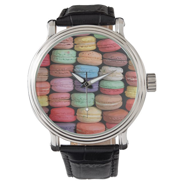 Kleurrijk Frans Macaron Patroon Horloge (Voorkant)