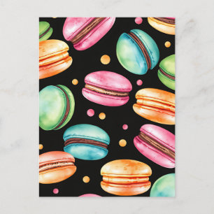 Kleurrijk Frans Macaron Watercolor Patroon Briefkaart
