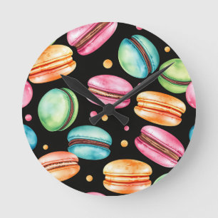 Kleurrijk Frans Macaron Watercolor Patroon Ronde Klok